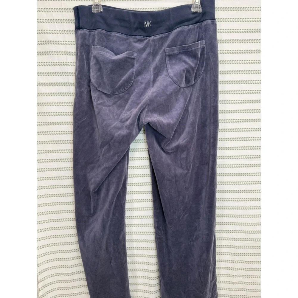 Michael Kors Y2K Womens Velour Track Pants Navy Blue Straight Leg Lounge Large